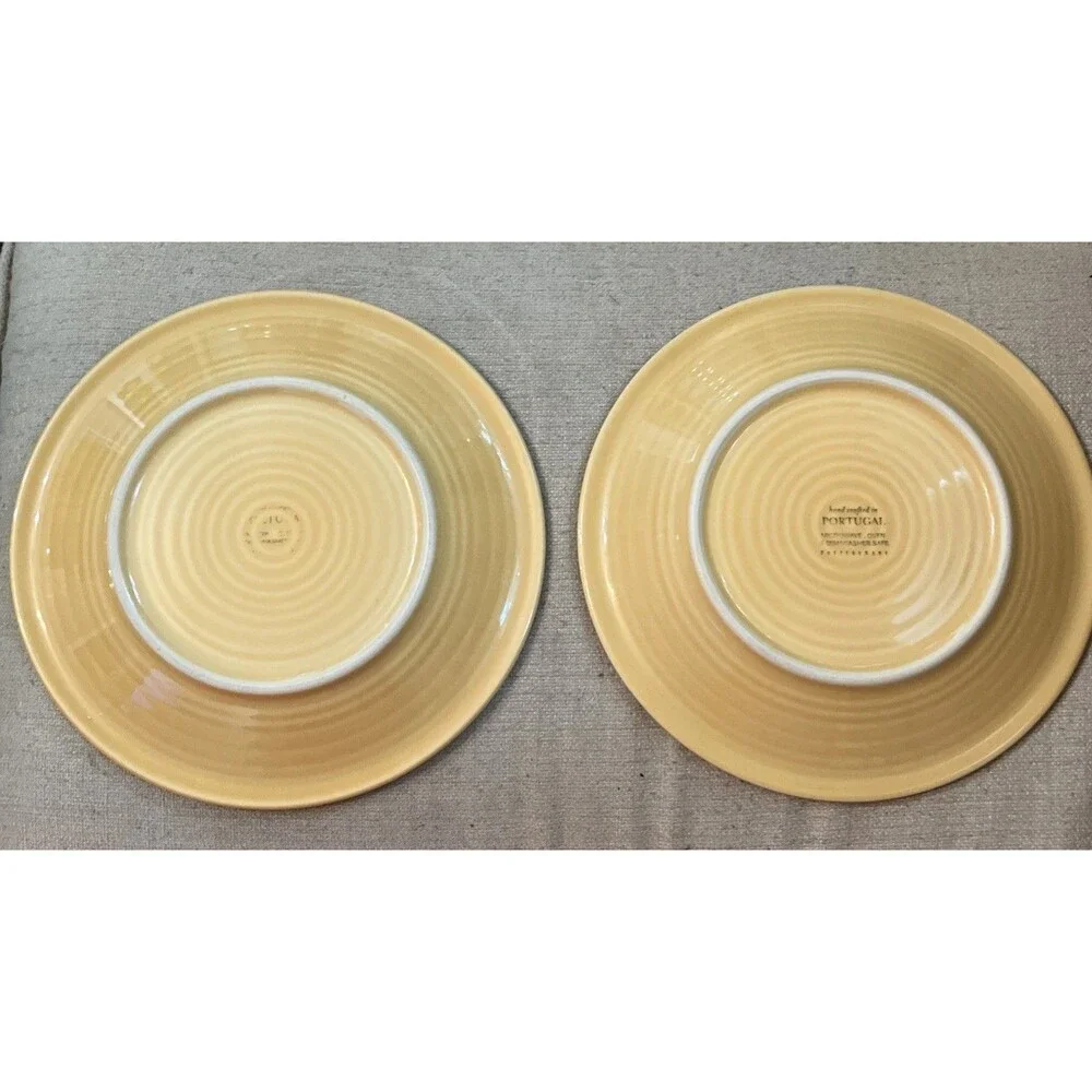 Pottery Barn Gabriella Set of 2 Salad Plates Portugal Amber/Yellow Ridged Rim